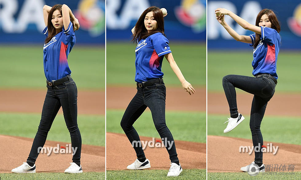 高清：韩女星为棒球比赛开球 潇洒挥杆身姿健美 第1页