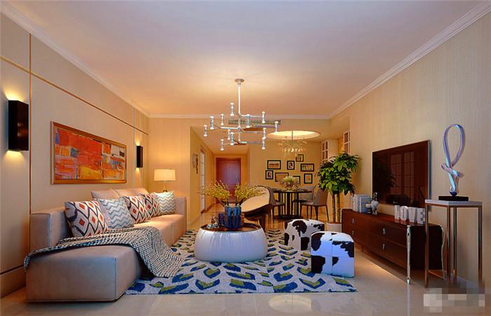 20万元装修112平米三居室 现代简约风格让家充满艳丽的色调 第1页