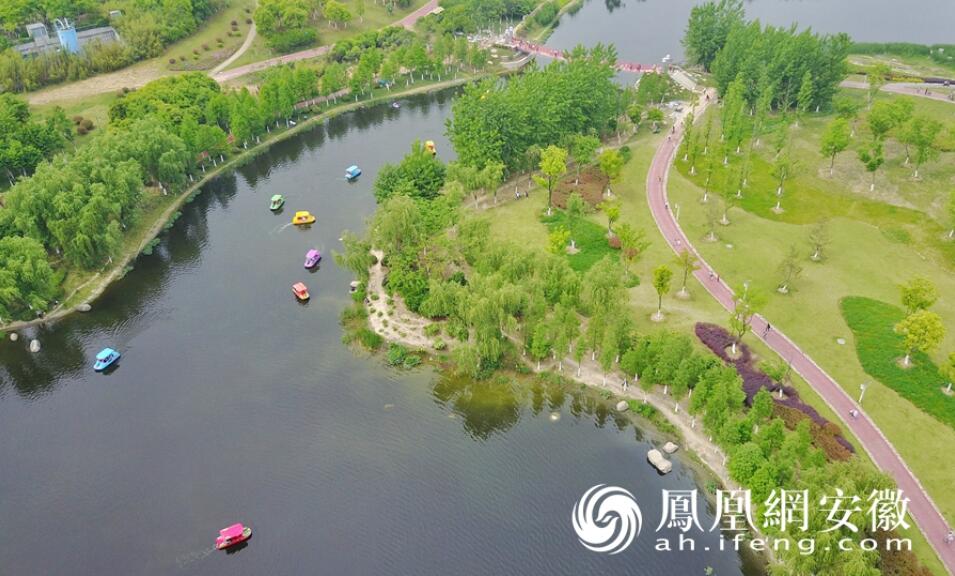 合肥塘西河公园航拍图赏 高空俯瞰公园道路宛如一象形